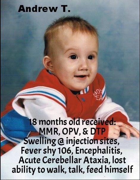 Photo of Andrew T. He lost his ability to walk, talk, and feed himself after his DTP, OPV, and MMR vaccines at 18mos of age in 1988